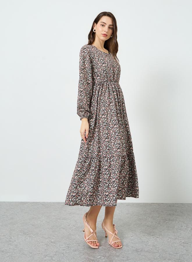 Take Two Women Floral Printed Balloon Sleeve Midi Dress - Image 3